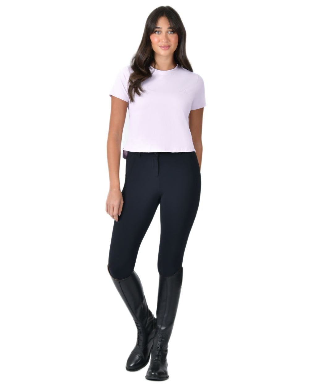 Lavender Mist coloured WeatherBeeta Womens Relaxed Cropped Copper UV Short Sleeve Tee on white background