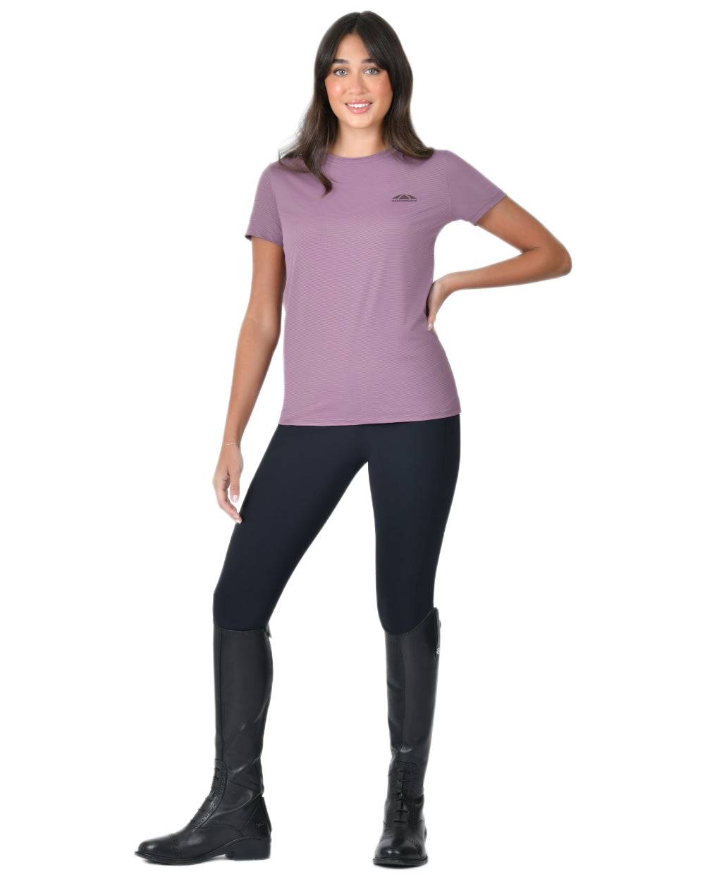 Mauve Wine coloured WeatherBeeta Womens Relaxed UV Short Sleeve T-Shirt on white background
