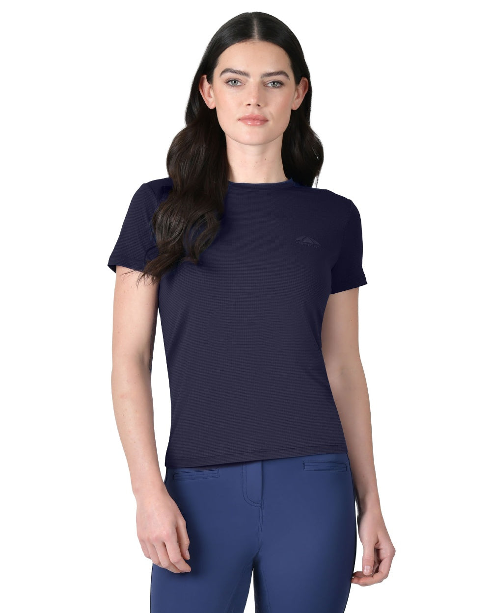Navy coloured WeatherBeeta Womens Relaxed UV Short Sleeve T-Shirt on white background