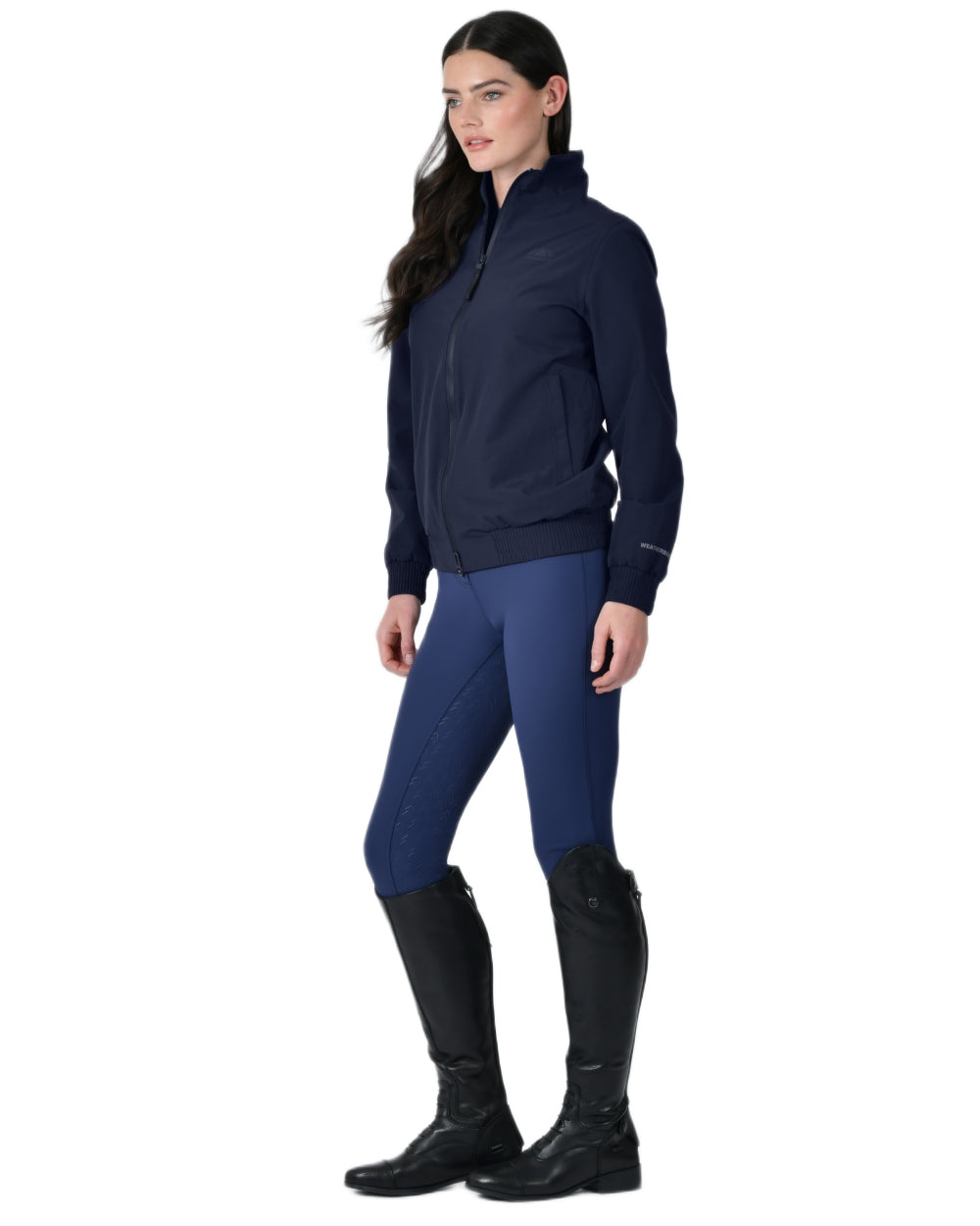 Navy coloured WeatherBeeta Womens Waterproof Team Jacket on white background