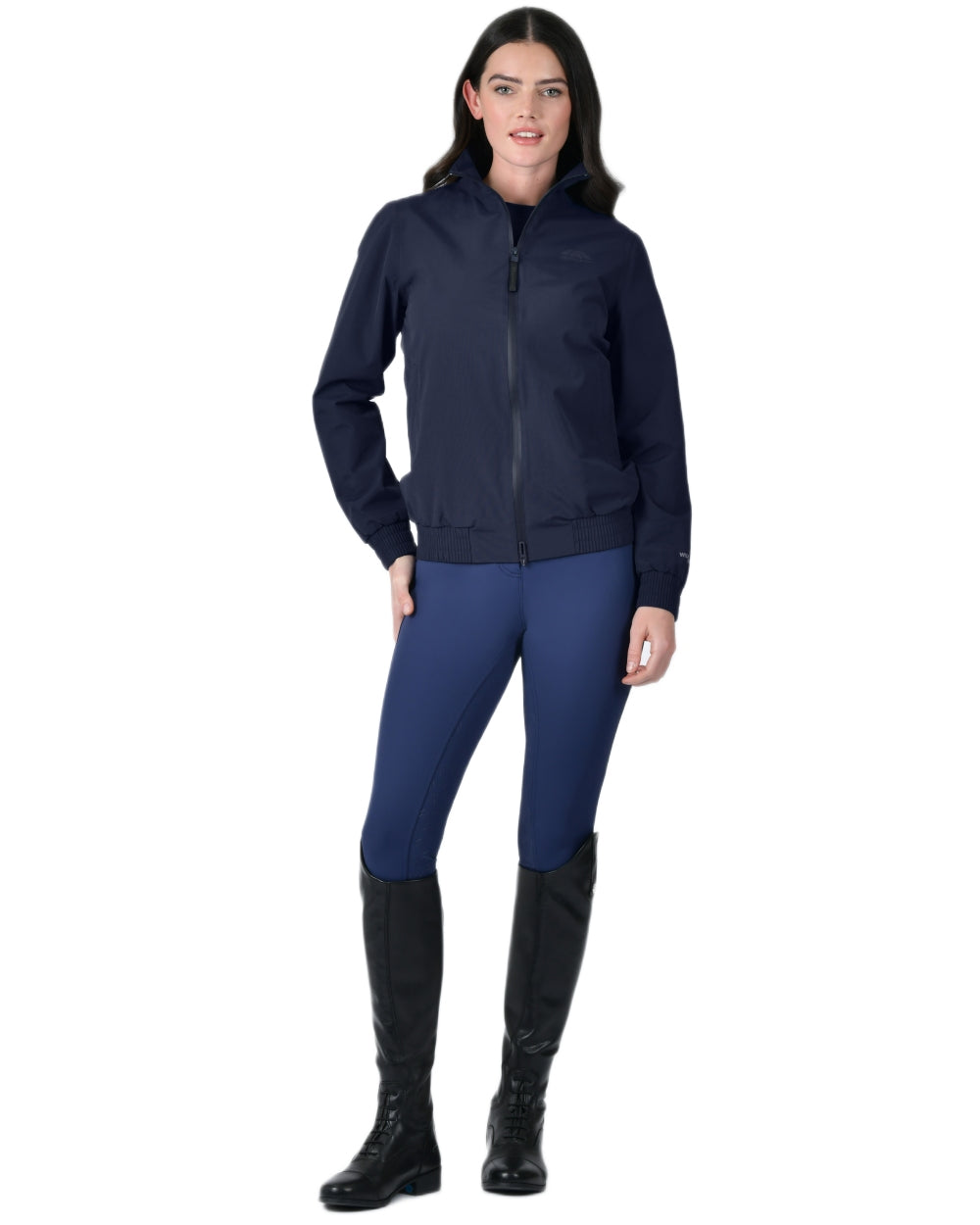Navy coloured WeatherBeeta Womens Waterproof Team Jacket on white background