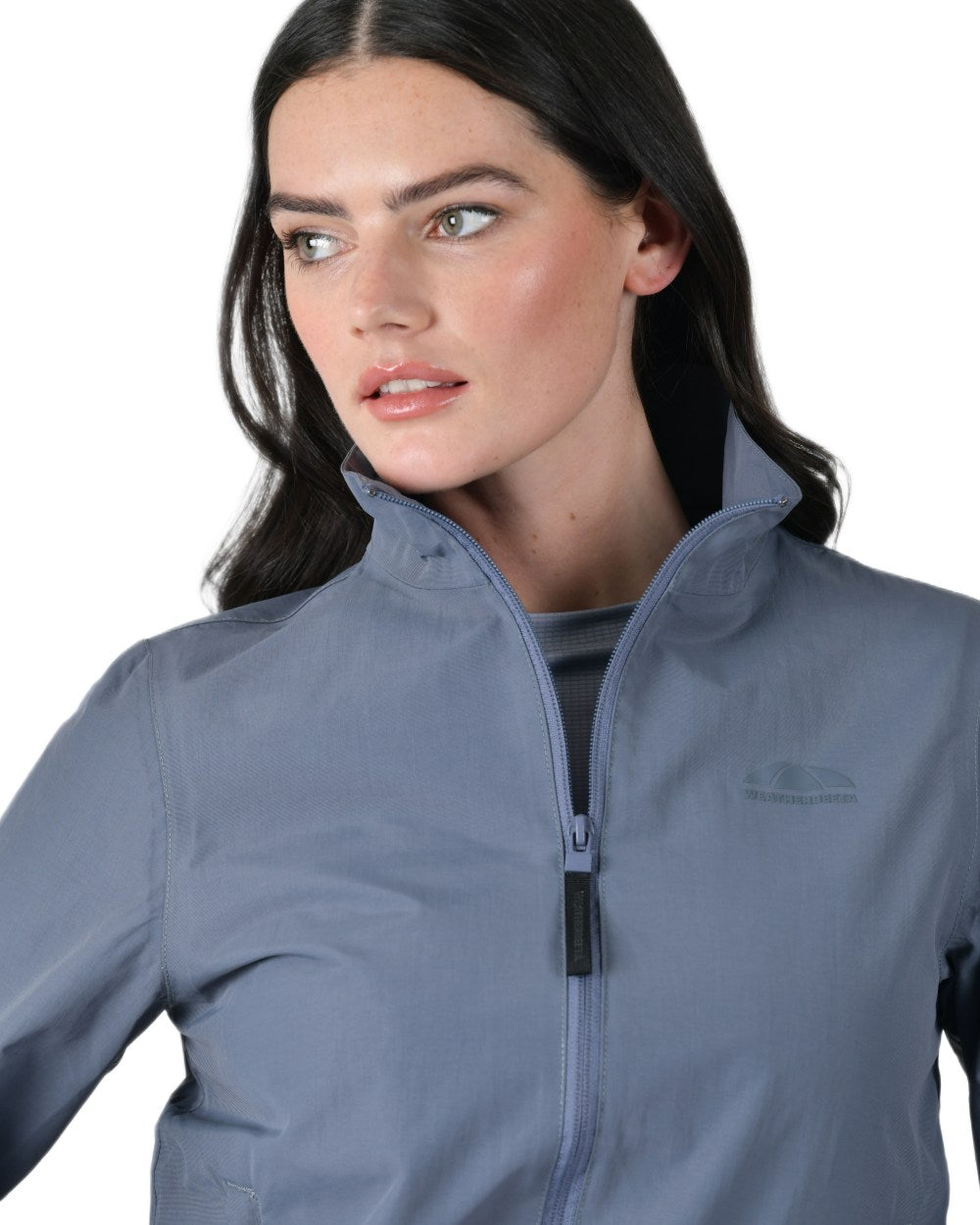 Slate Blue coloured WeatherBeeta Womens Waterproof Team Jacket on white background