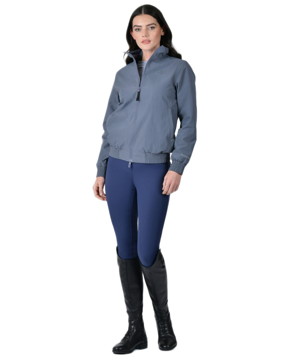 Slate Blue coloured WeatherBeeta Womens Waterproof Team Jacket on white background