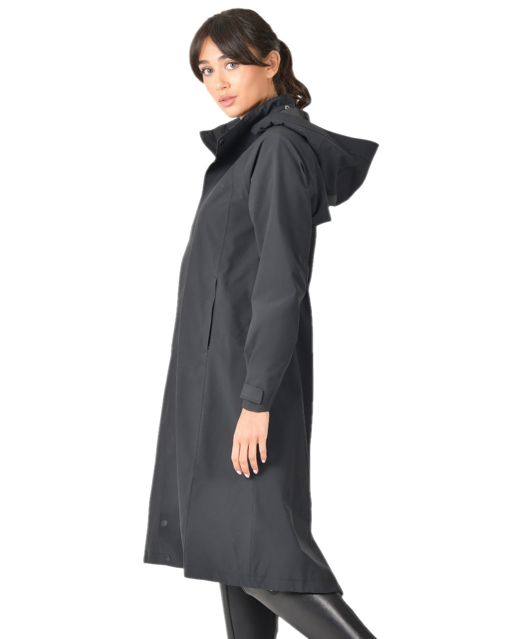 Black Coloured WeatherBeeta Womens Windbreaker Longline Riding Jacket on white background