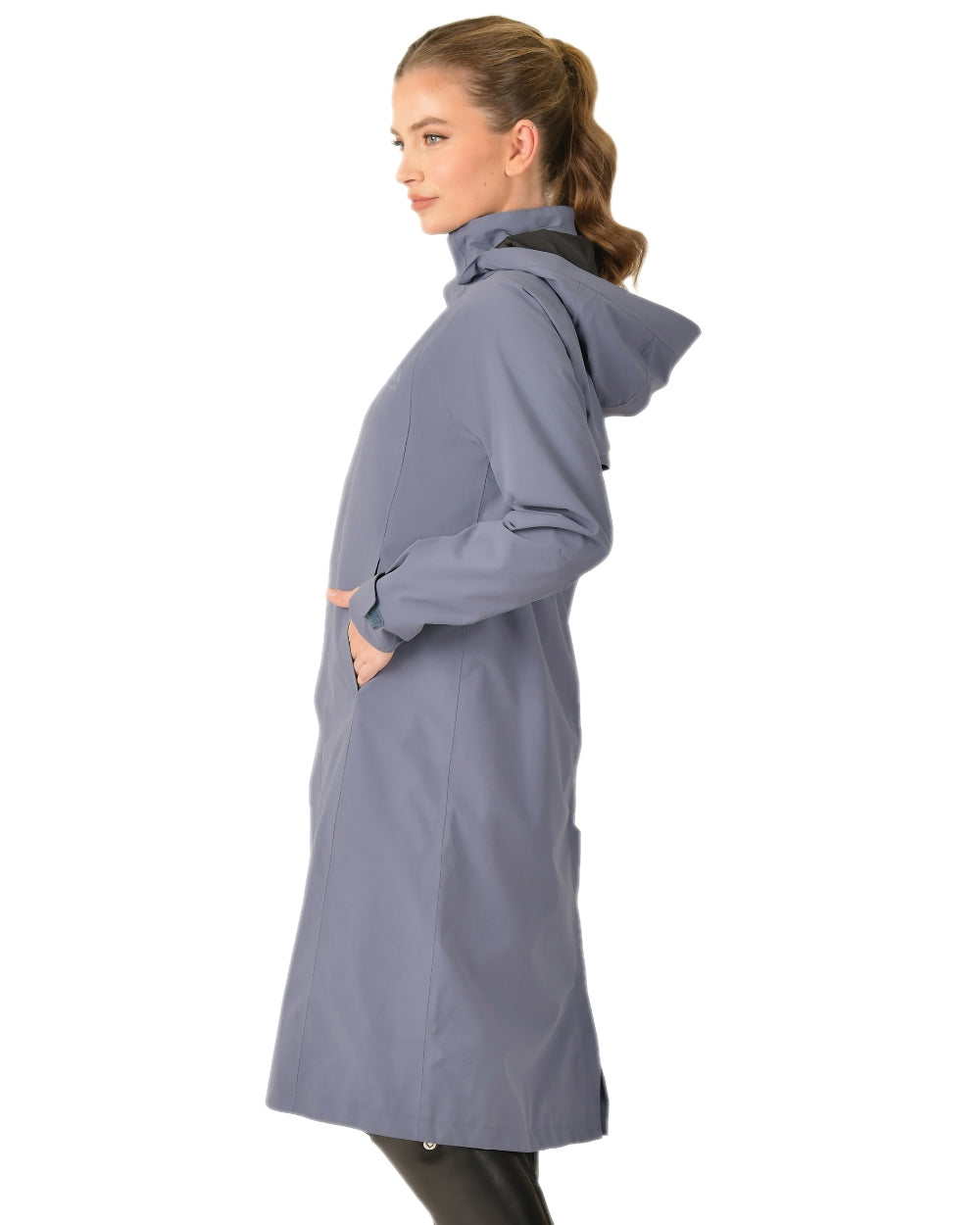 Slate Blue Coloured WeatherBeeta Womens Windbreaker Longline Riding Jacket on white background