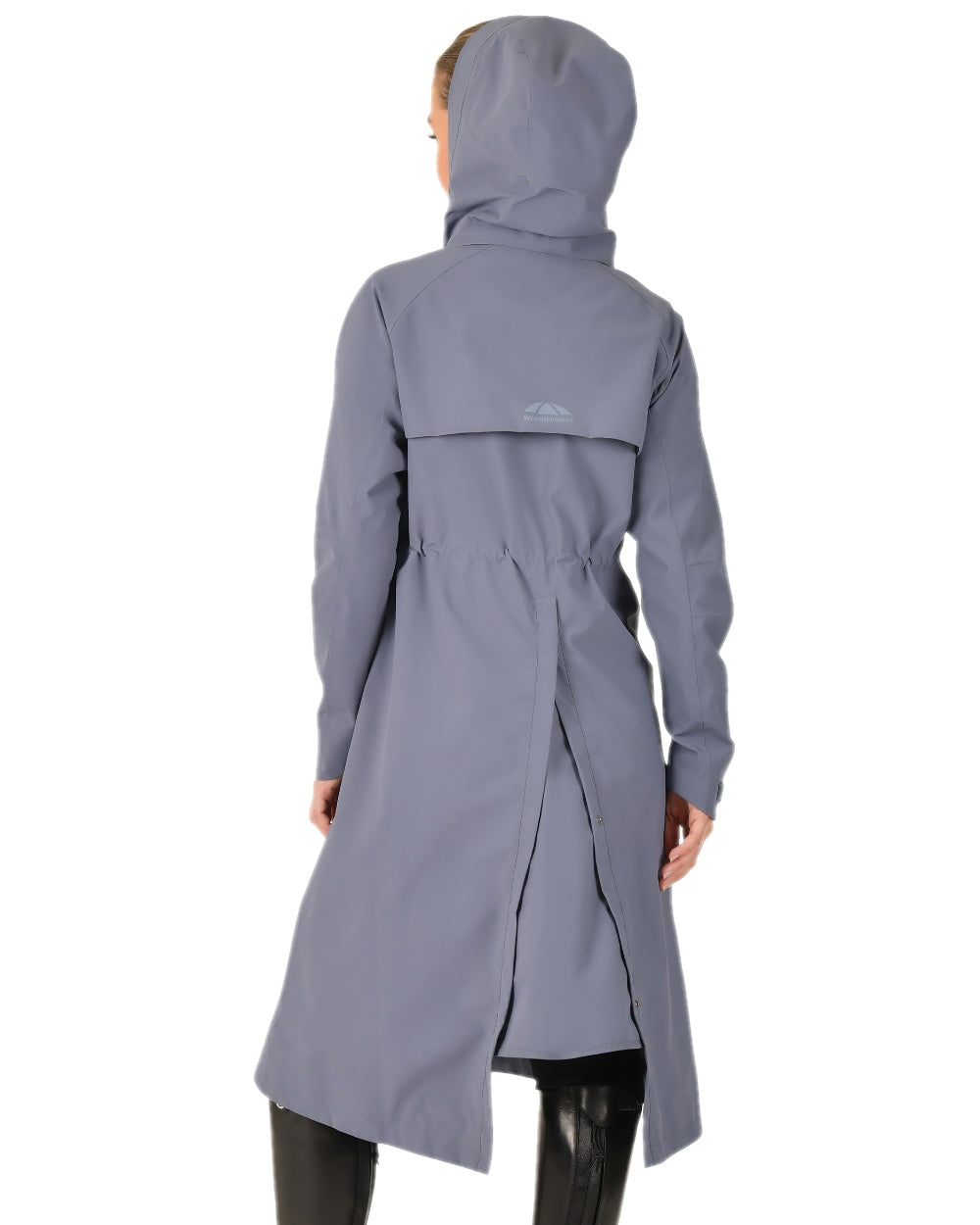 Slate Blue Coloured WeatherBeeta Womens Windbreaker Longline Riding Jacket on white background