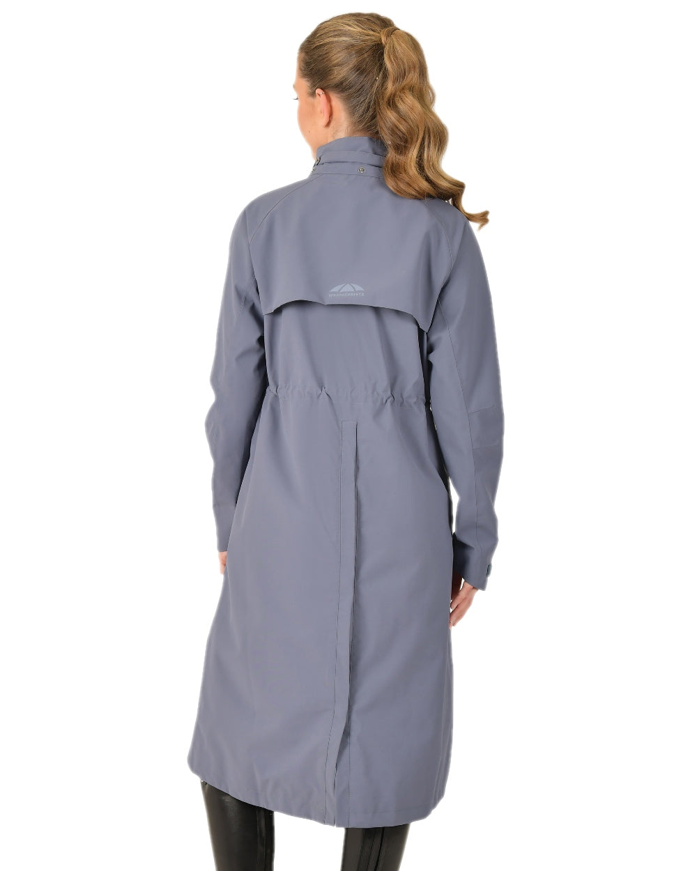 Slate Blue Coloured WeatherBeeta Womens Windbreaker Longline Riding Jacket on white background