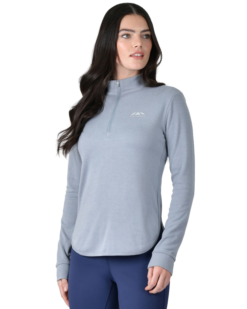 Bluestone Marle coloured Weatherbeeta Womens London Layer Long Sleeve Top on white background