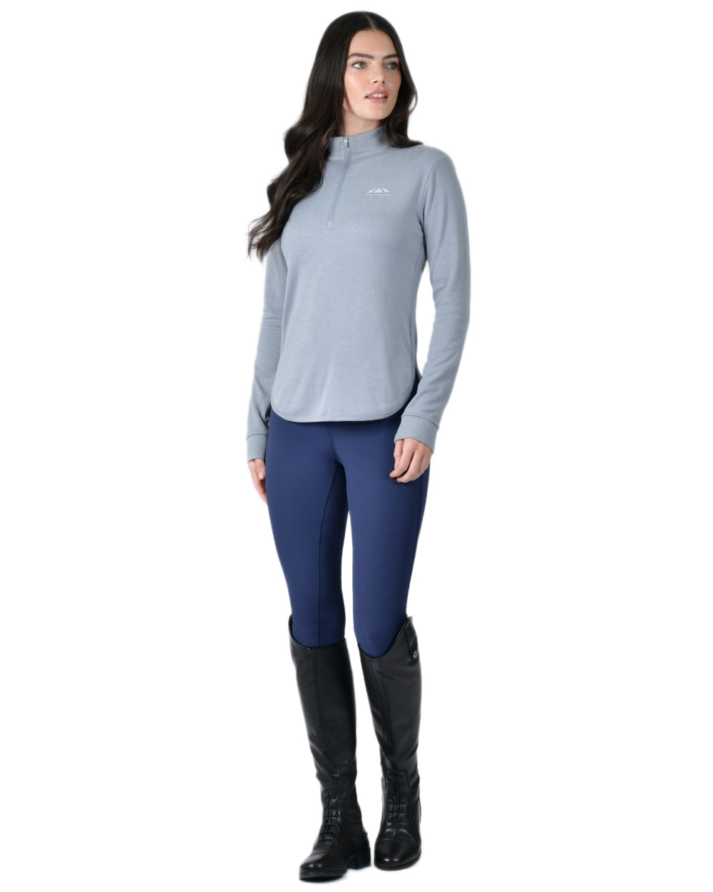 Bluestone Marle coloured Weatherbeeta Womens London Layer Long Sleeve Top on white background
