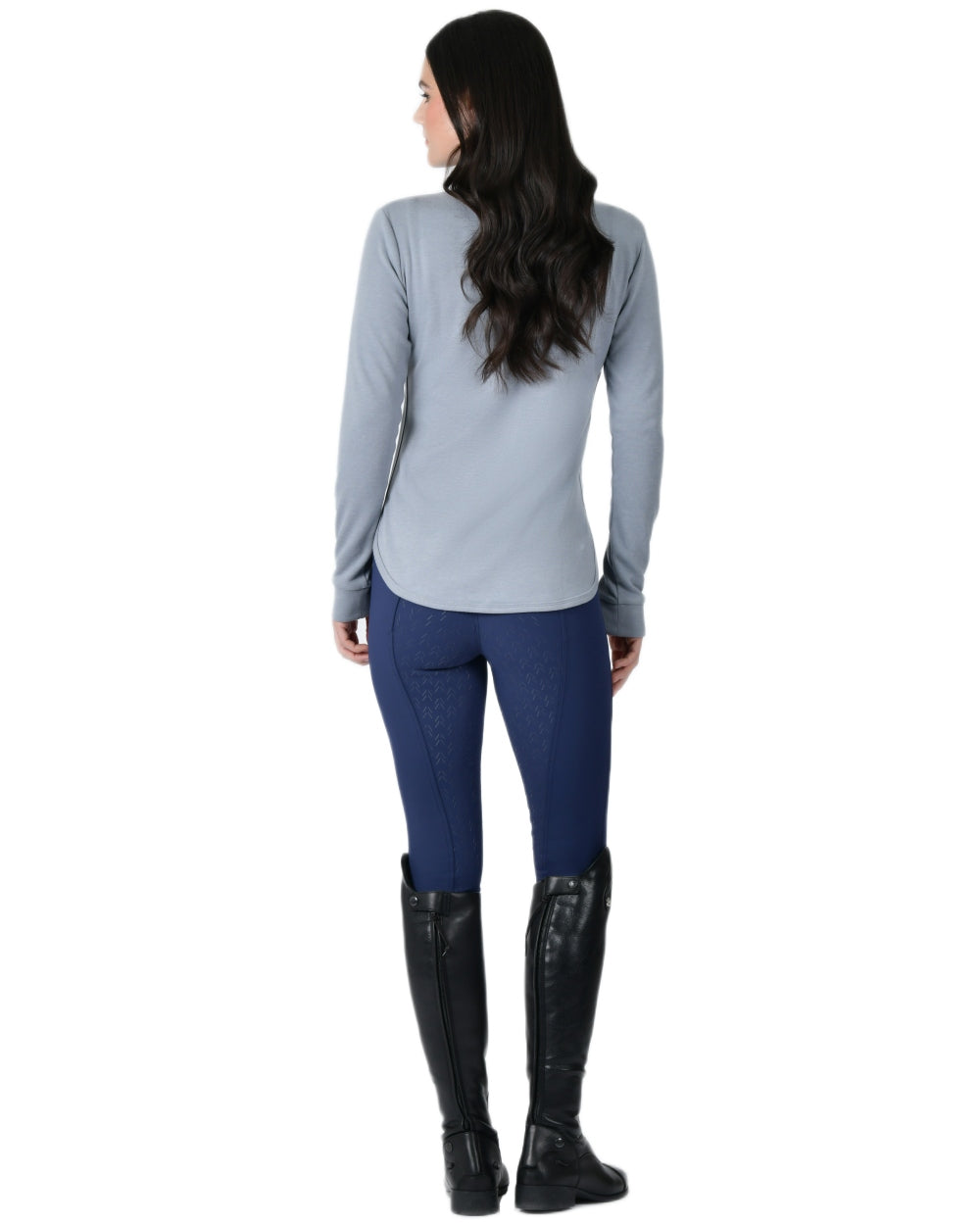Bluestone Marle coloured Weatherbeeta Womens London Layer Long Sleeve Top on white background
