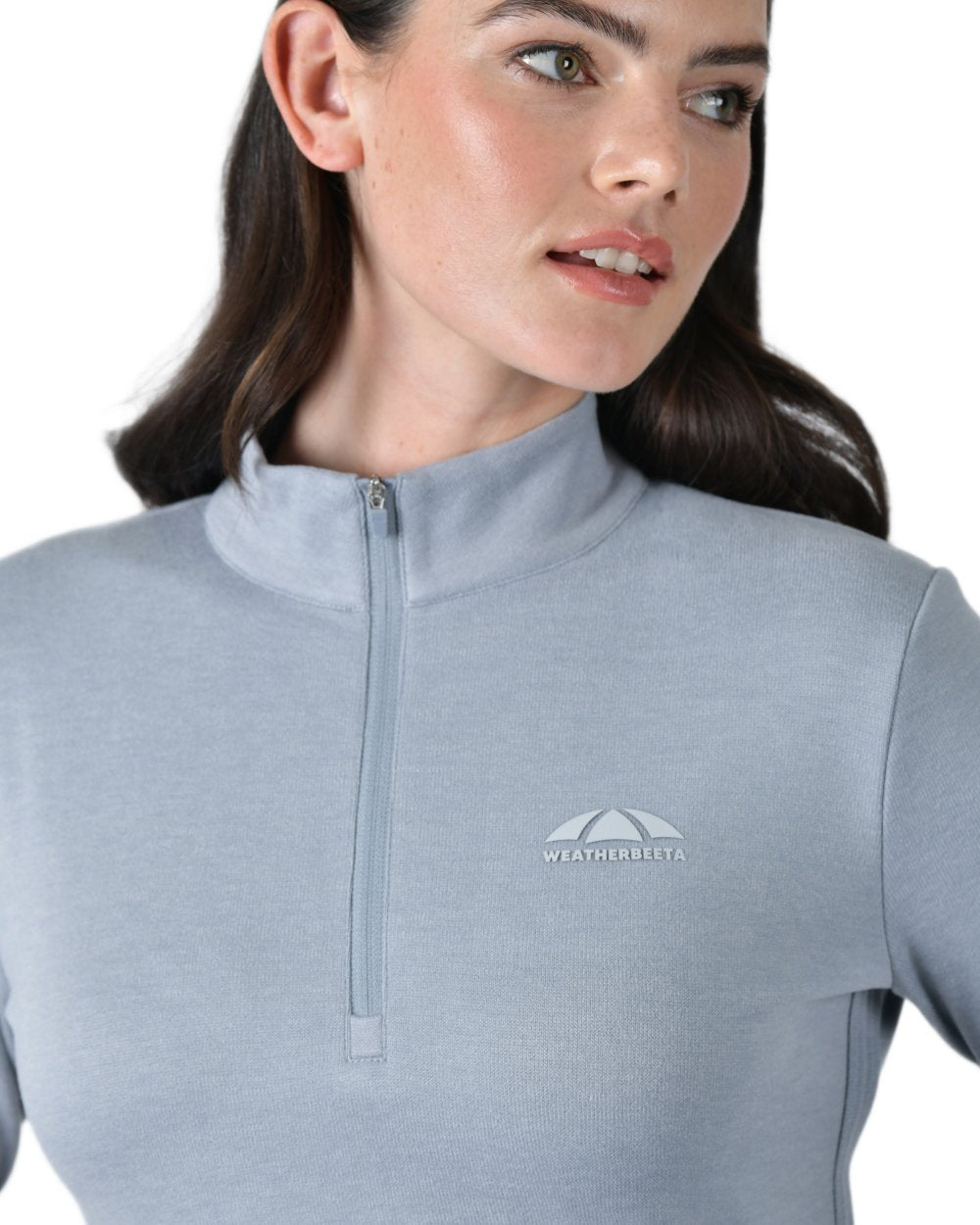 Bluestone Marle coloured Weatherbeeta Womens London Layer Long Sleeve Top on white background
