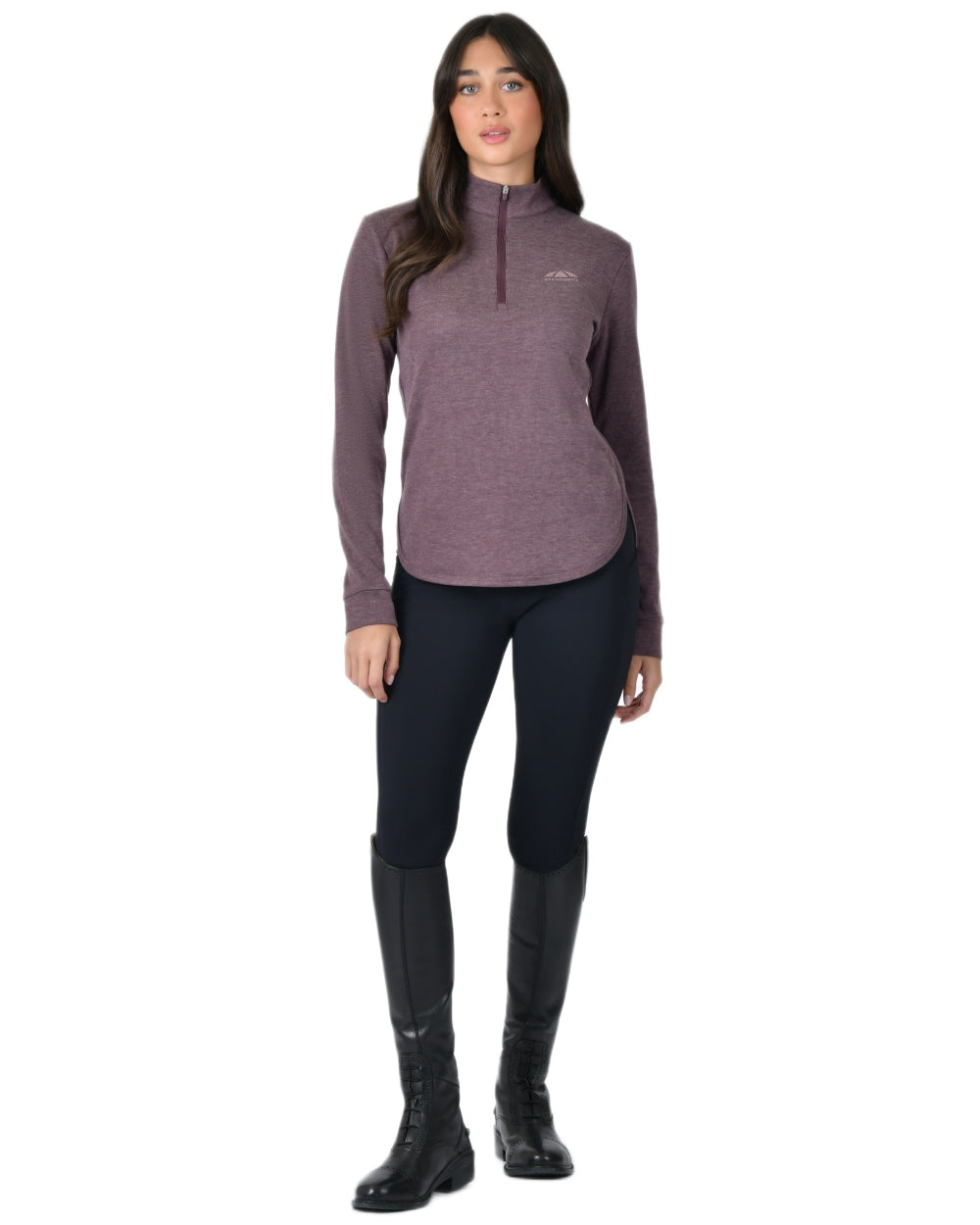 Mulberry Marle coloured Weatherbeeta Womens London Layer Long Sleeve Top on white background