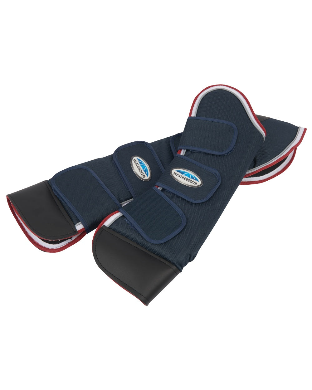 Navy Red White coloured WeatherBeeta Deluxe Travel Boots on white background