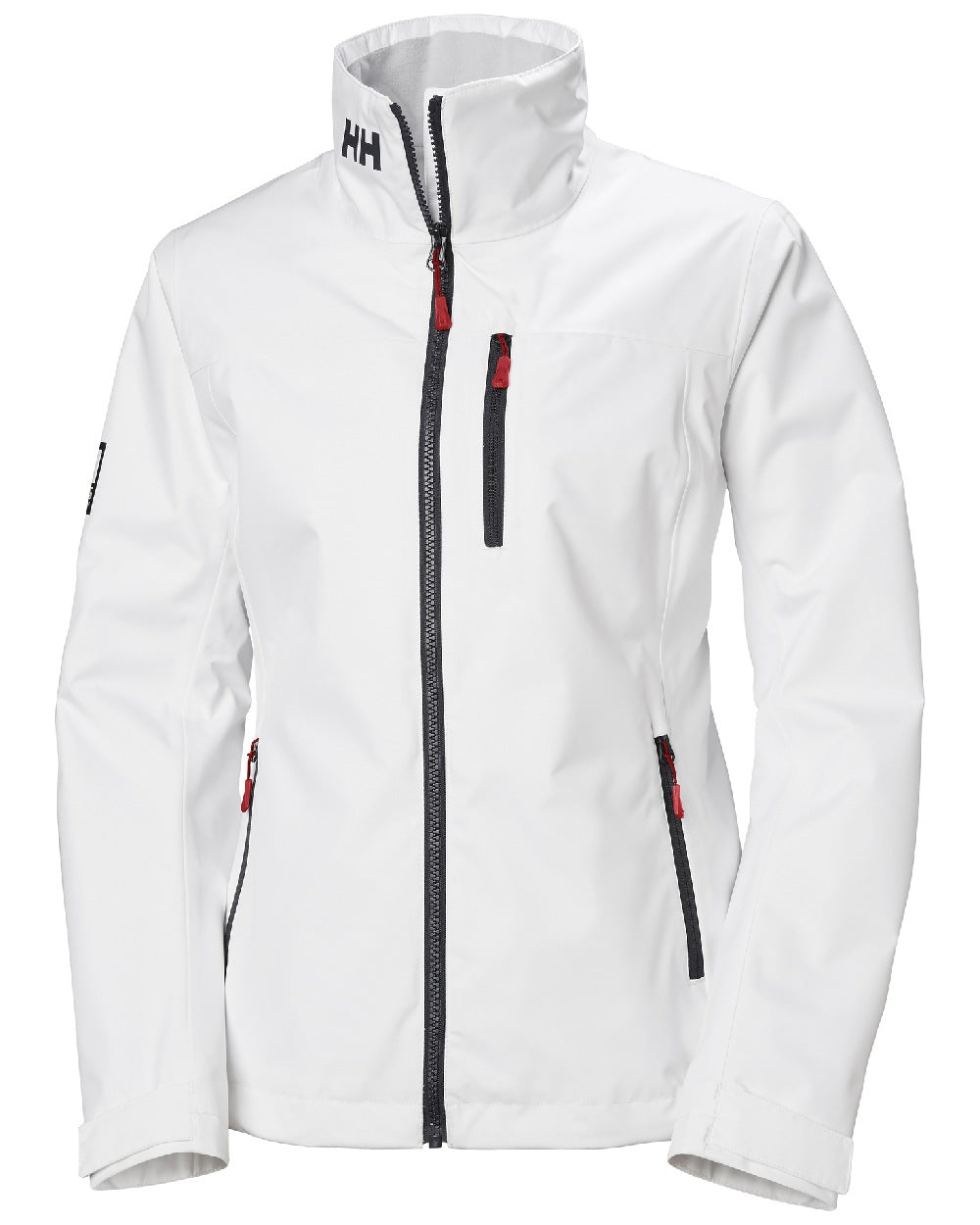 White coloured Helly Hansen Womens Crew Sailing Jacket 2.0 on white background