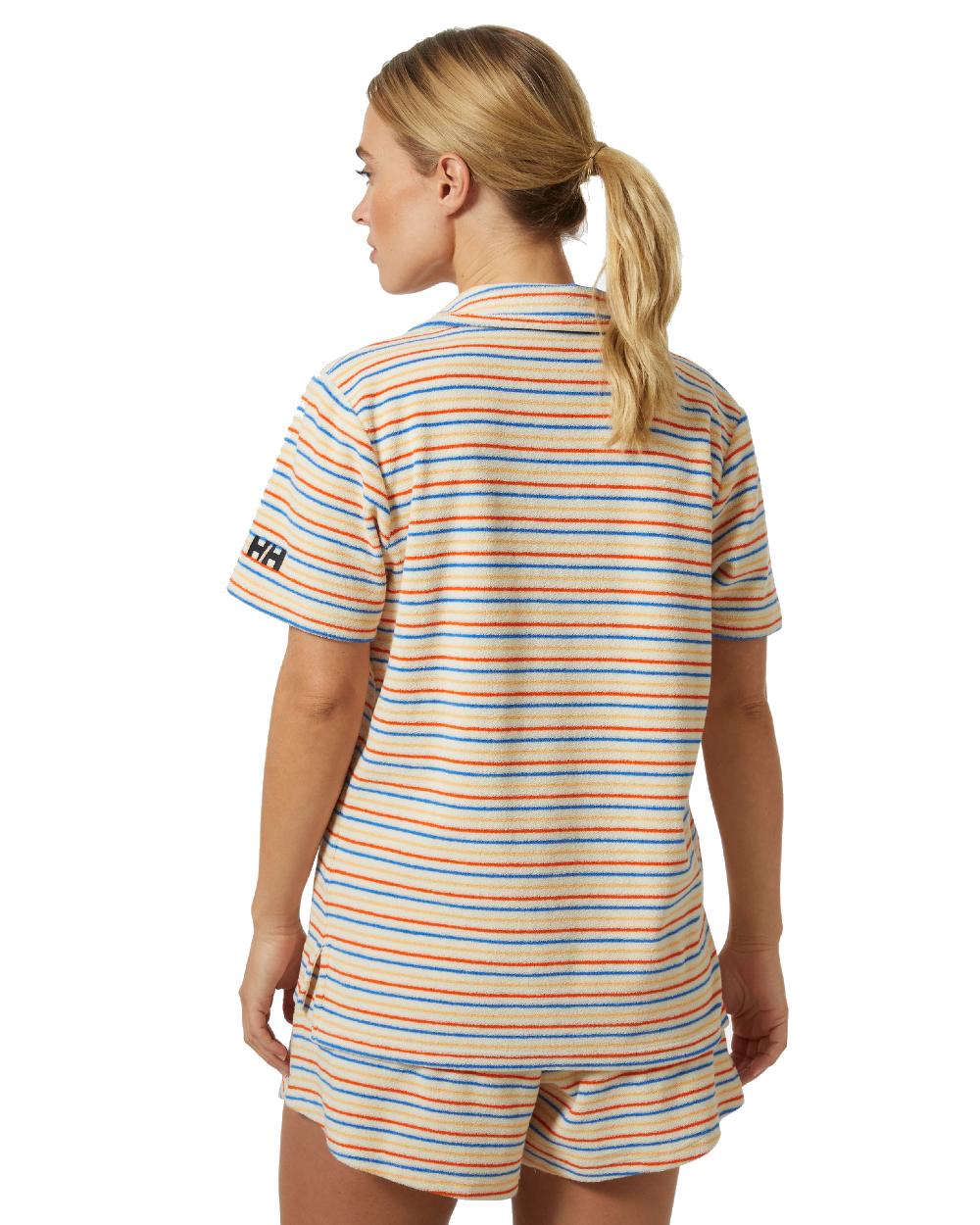 Snow Multistripe coloured Helly Hansen womens siren towelling shirt on white background