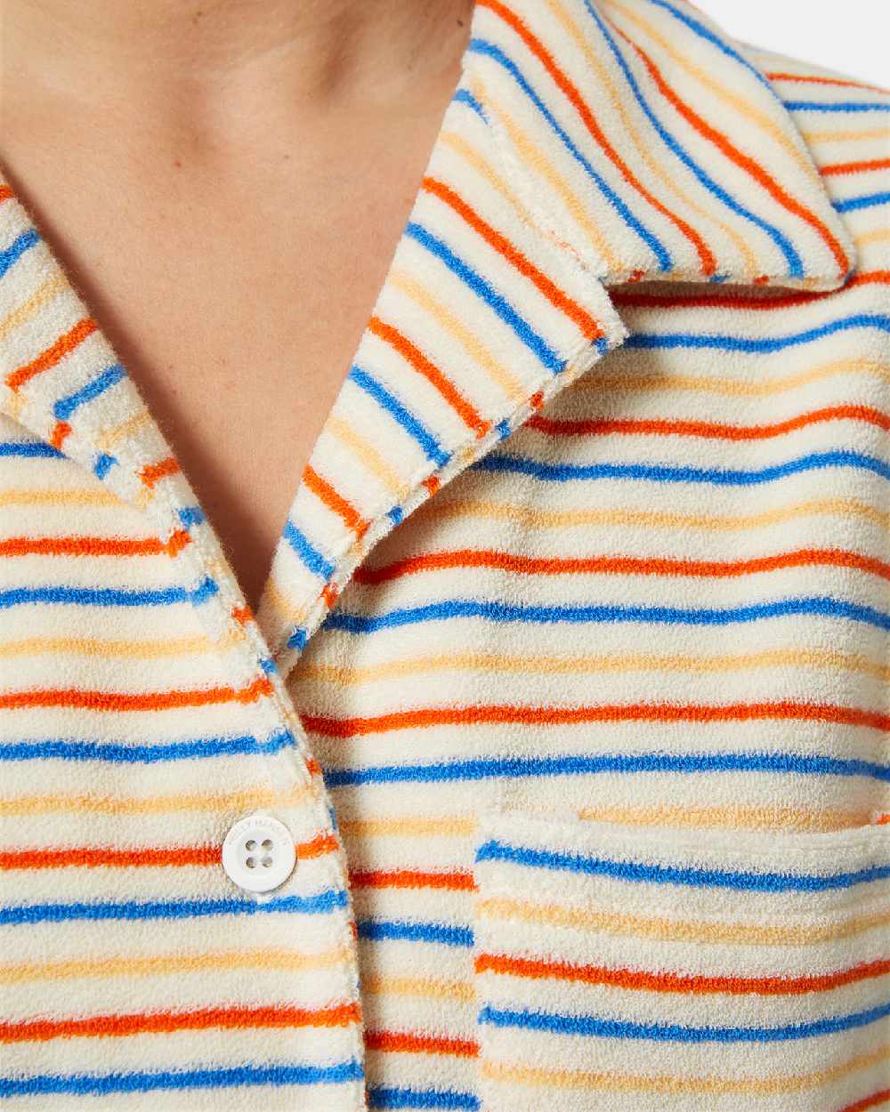 Snow Multistripe coloured Helly Hansen womens siren towelling shirt on white background