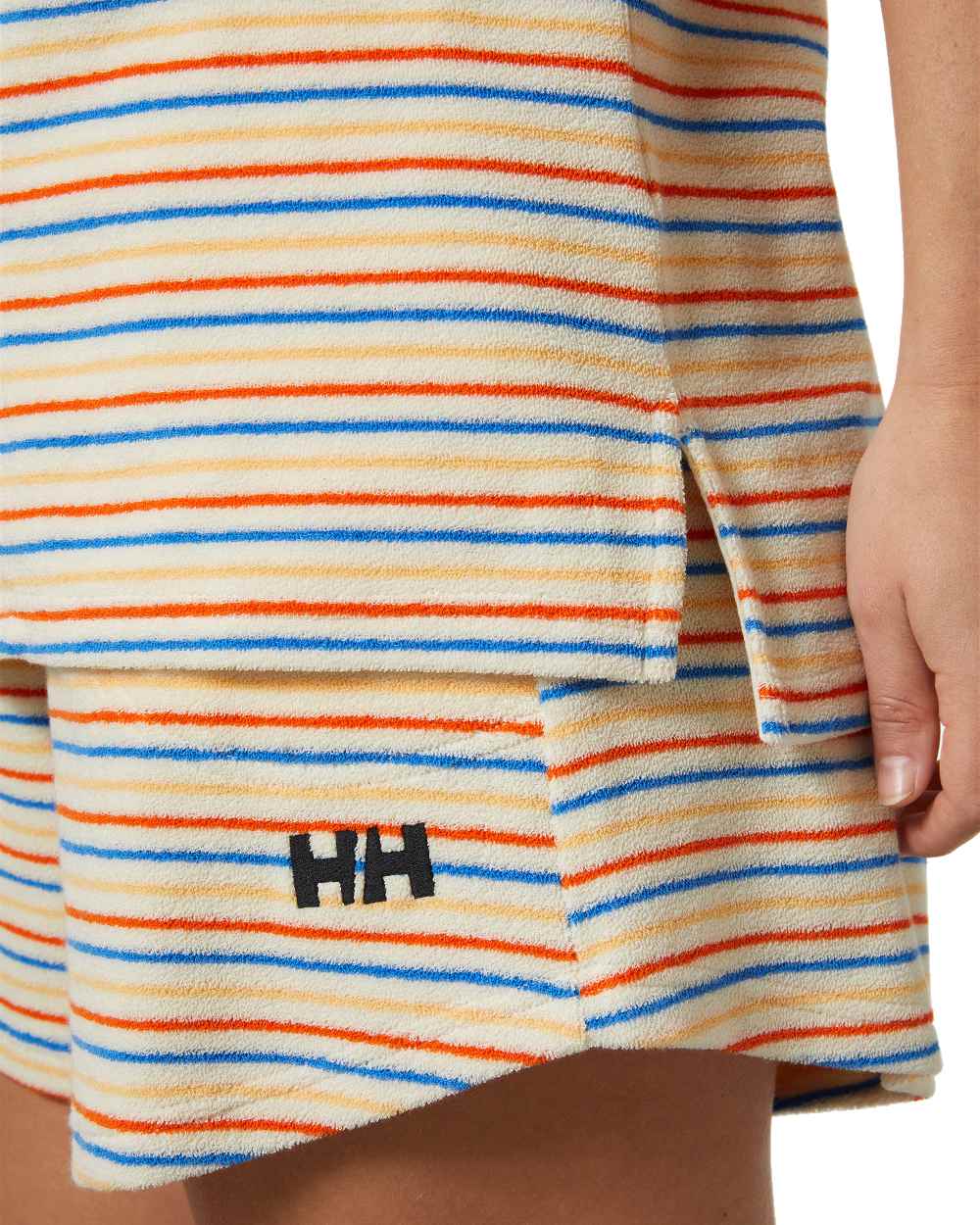 Snow Multistripe coloured Helly Hansen womens siren towelling shirt on white background