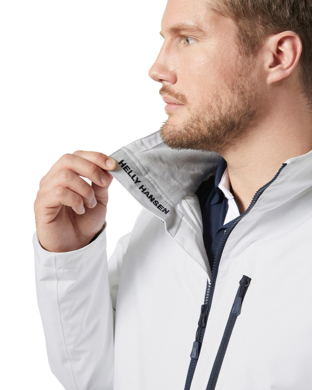 White Coloured Helly Hansen Mens Crew Midlayer Jacket 2 On A White Background