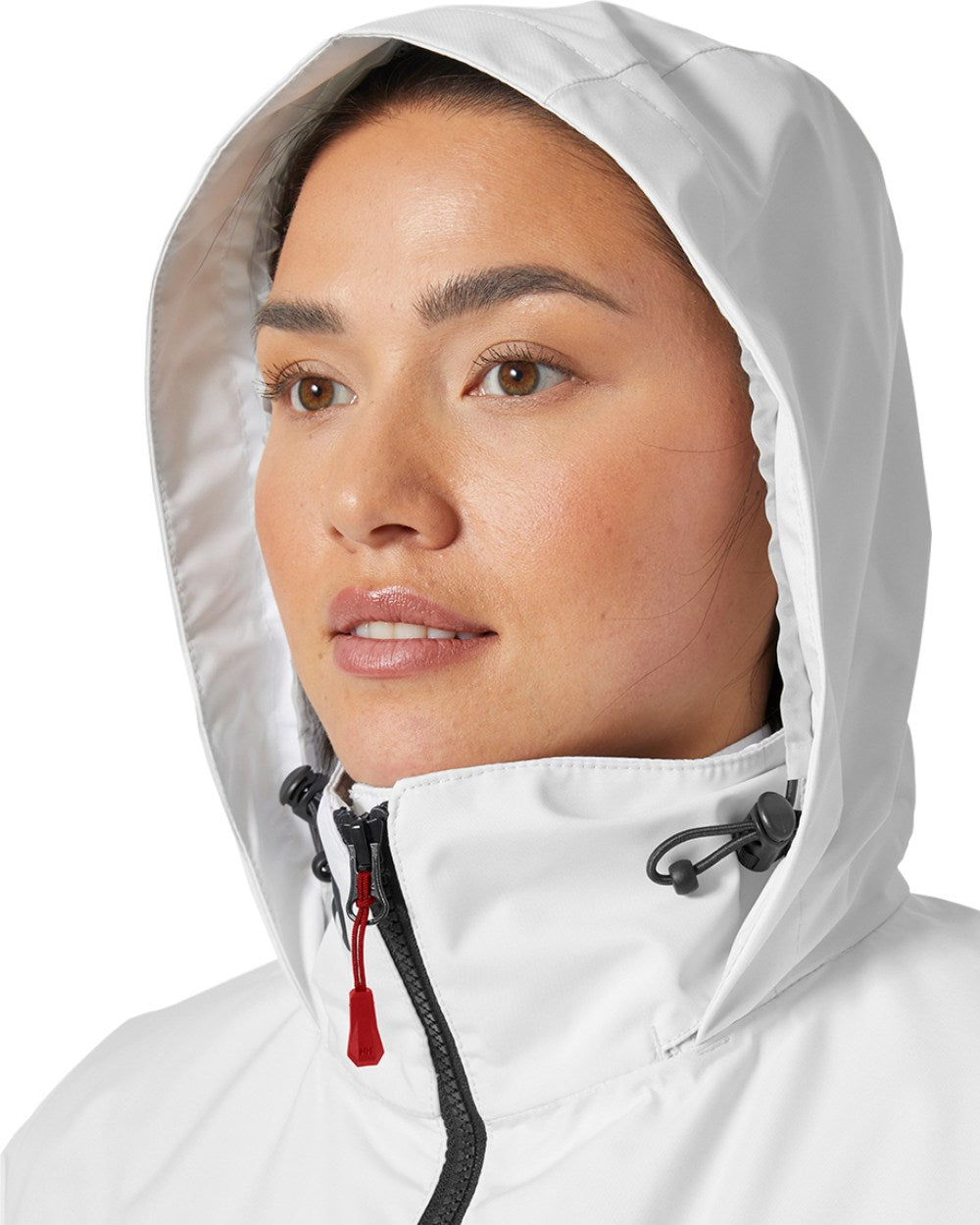 White Coloured Helly Hansen Womens Crew Hooded Midlayer Sailing Jacket 2.0 On A White Background 