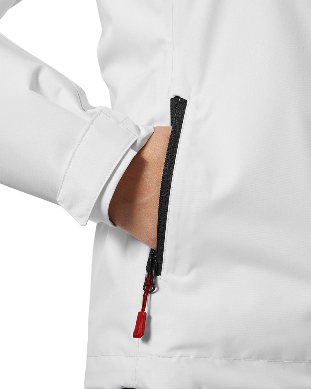 White Coloured Helly Hansen Womens Crew Hooded Midlayer Sailing Jacket 2.0 On A White Background