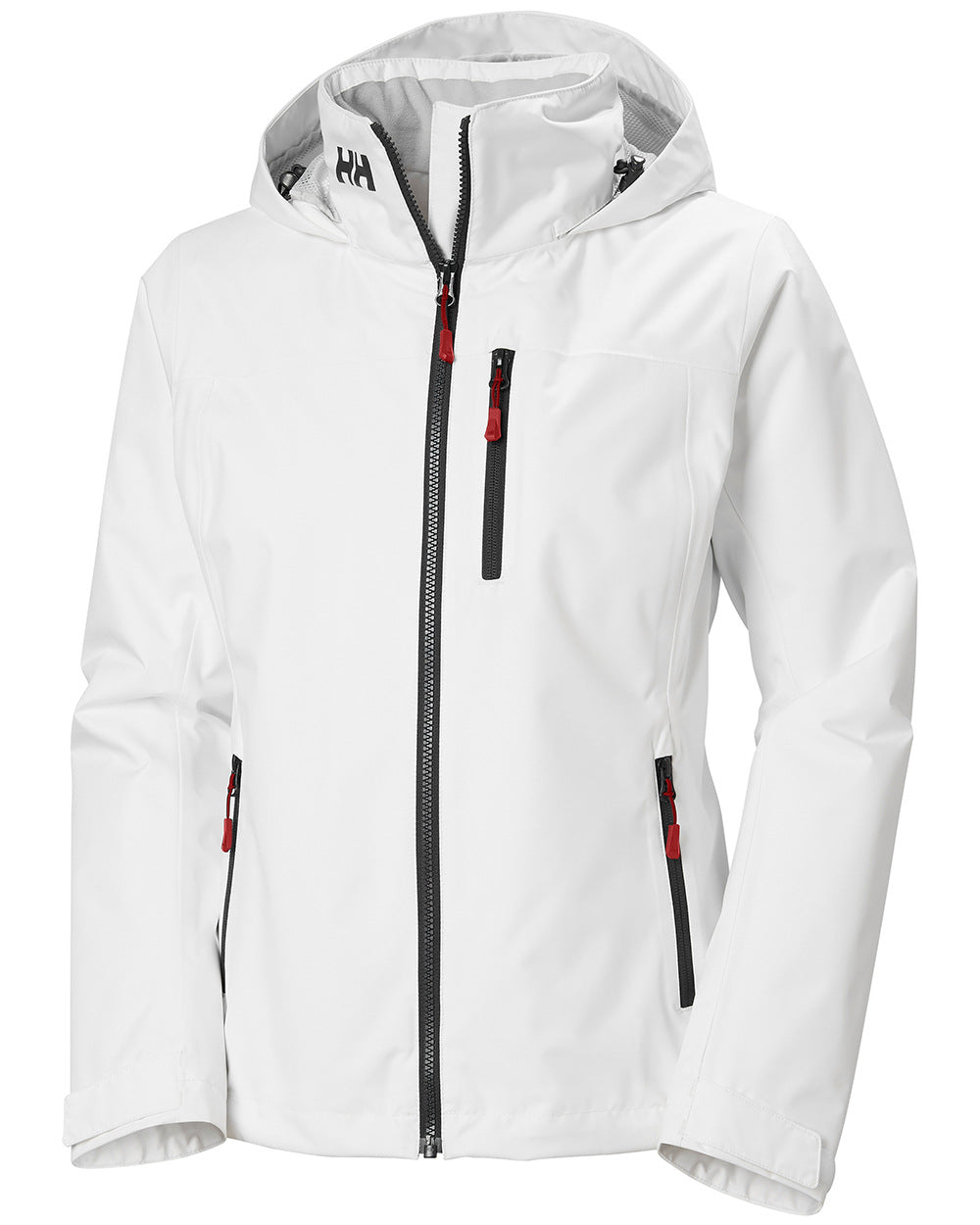 White Coloured Helly Hansen Womens Crew Hooded Midlayer Sailing Jacket 2.0 On A White Background 