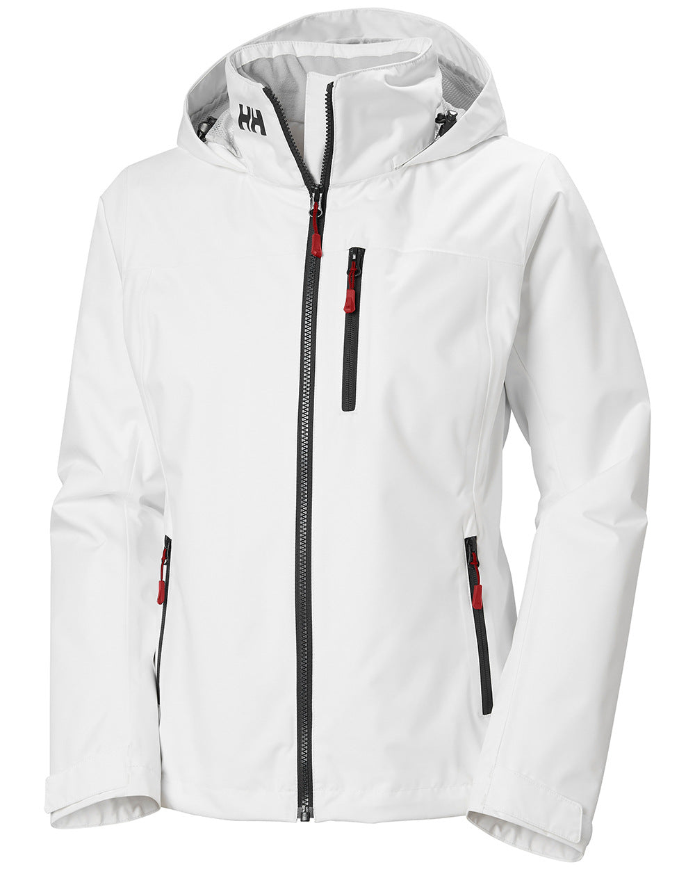 White Coloured Helly Hansen Womens Crew Hooded Midlayer Sailing Jacket 2.0 On A White Background