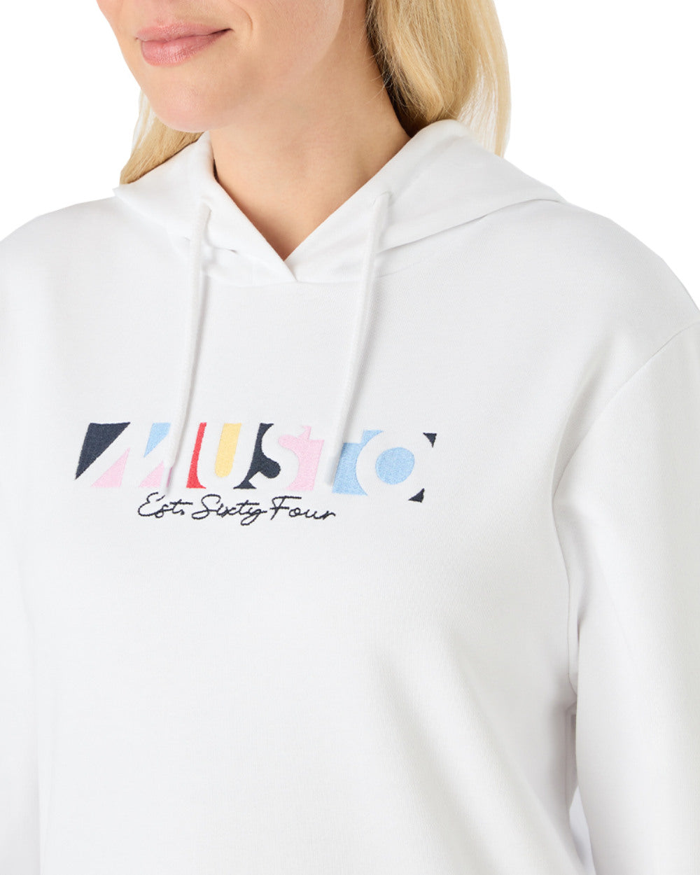 White Coloured Musto Womens 1964 Hoodie On A White Background