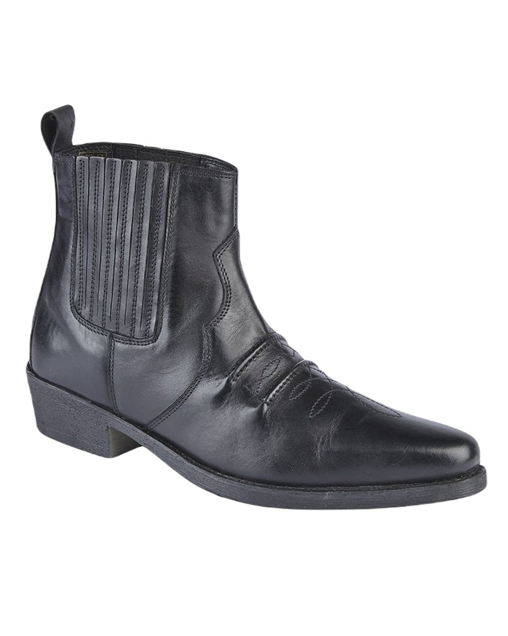 Black Coloured Woodland Nebraska Leather Western Ankle Boots On A White Background