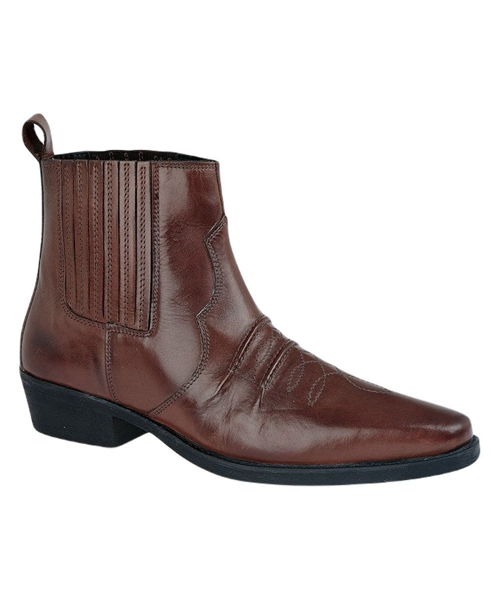 Brown Coloured Woodland Nebraska Leather Western Ankle Boots On A White Background
