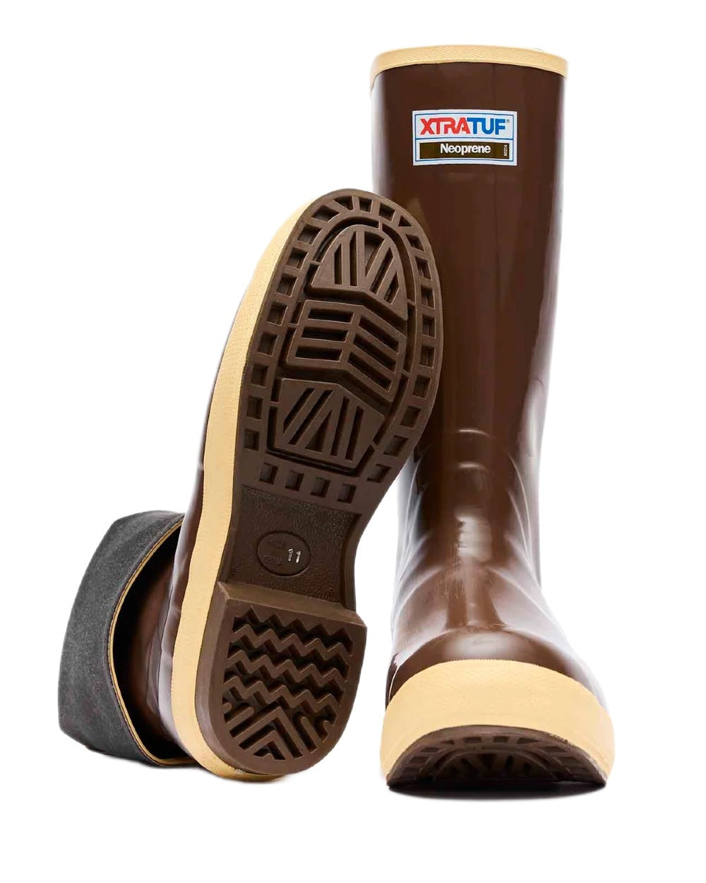 Copper-Tan Coloured Xtratuf 15" Legacy Plain Toe Fishing Boots on white background