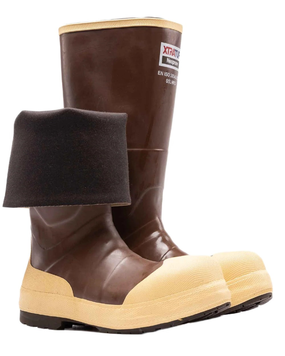 Brown Tan Coloured Xtratuf Legacy NXT Steel Toe Fishing Boots on white background