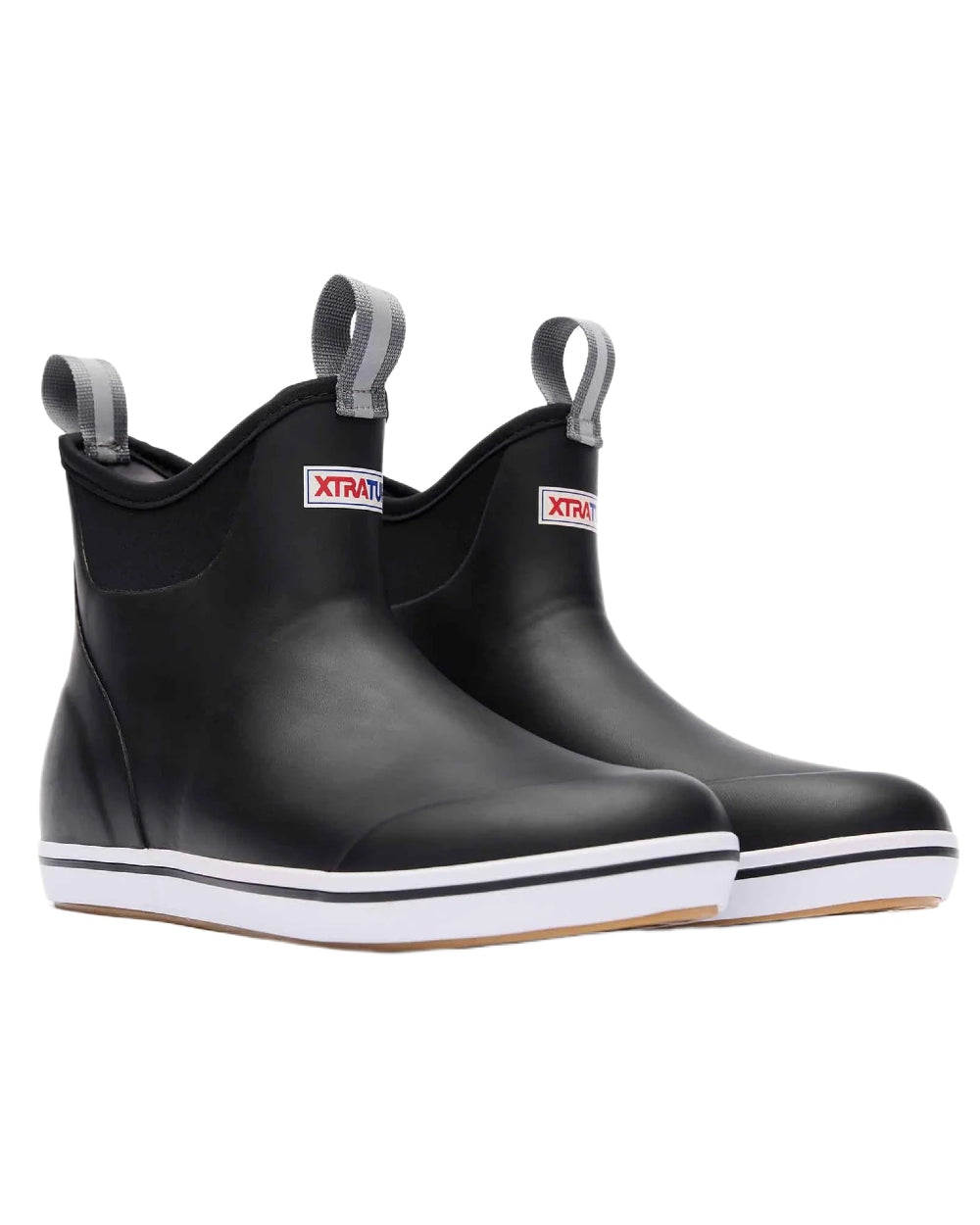 Black Coloured Xtratuf Mens 6 Ankle Deck Boots on white background