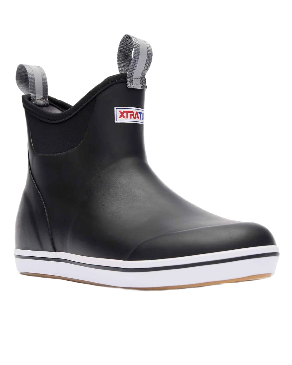 Black Coloured Xtratuf Mens 6 Ankle Deck Boots on white background