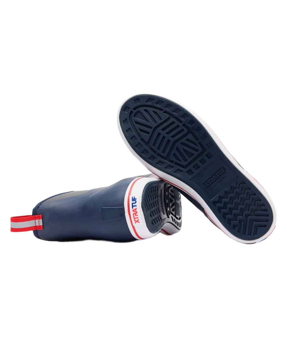 Navy Red Coloured Xtratuf Mens 6 Ankle Deck Boots on white background