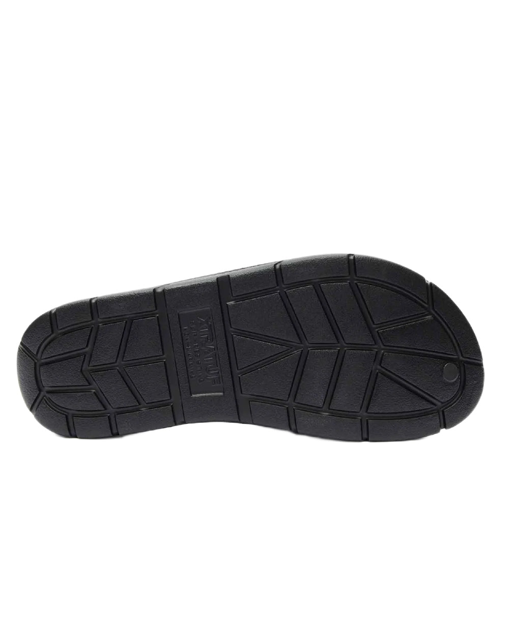 Black Coloured Xtratuf Mens Apres Fish Sliders on white background