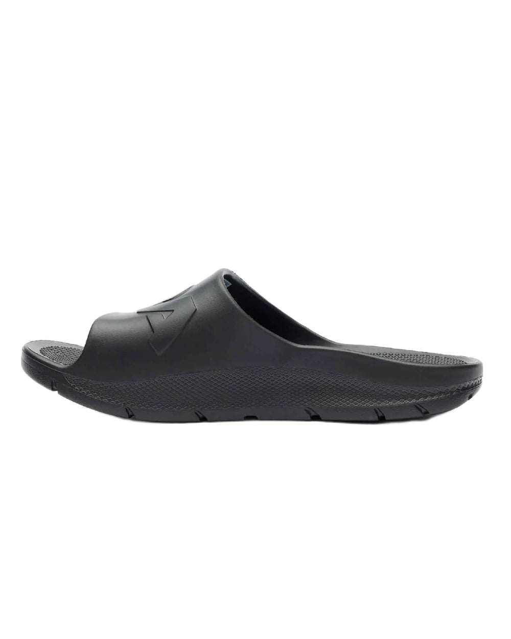 Black Coloured Xtratuf Mens Apres Fish Sliders on white background