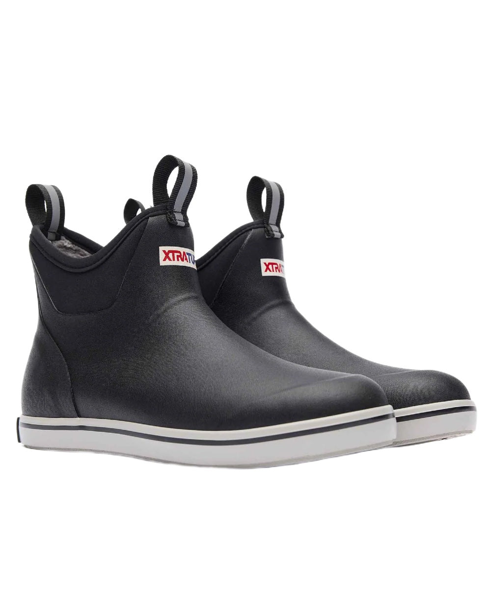 Black Coloured Xtratuf Mens Trolling Pack Fleece Lined Ankle Deck Boots on white background