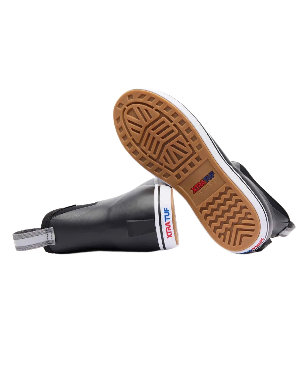 Black Coloured Xtratuf Womens 6" Ankle Deck Boots on white background