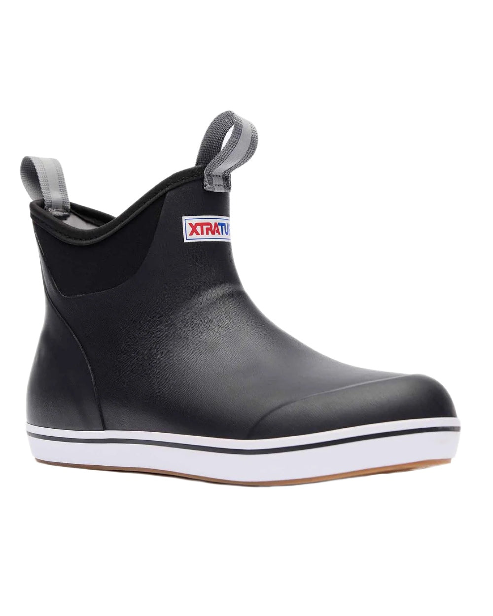 Black Coloured Xtratuf Womens 6" Ankle Deck Boots on white background