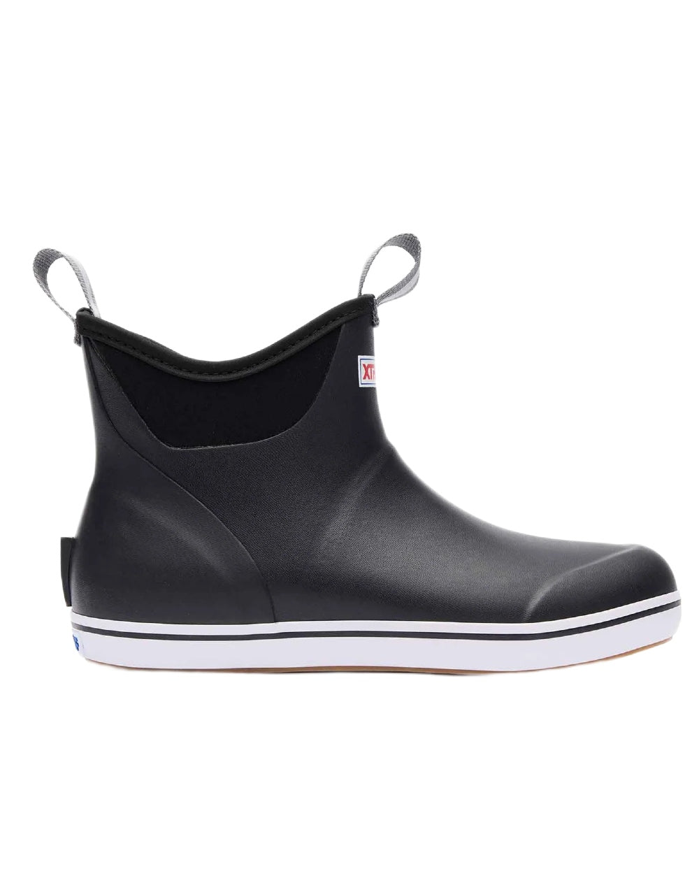 Black Coloured Xtratuf Womens 6" Ankle Deck Boots on white background