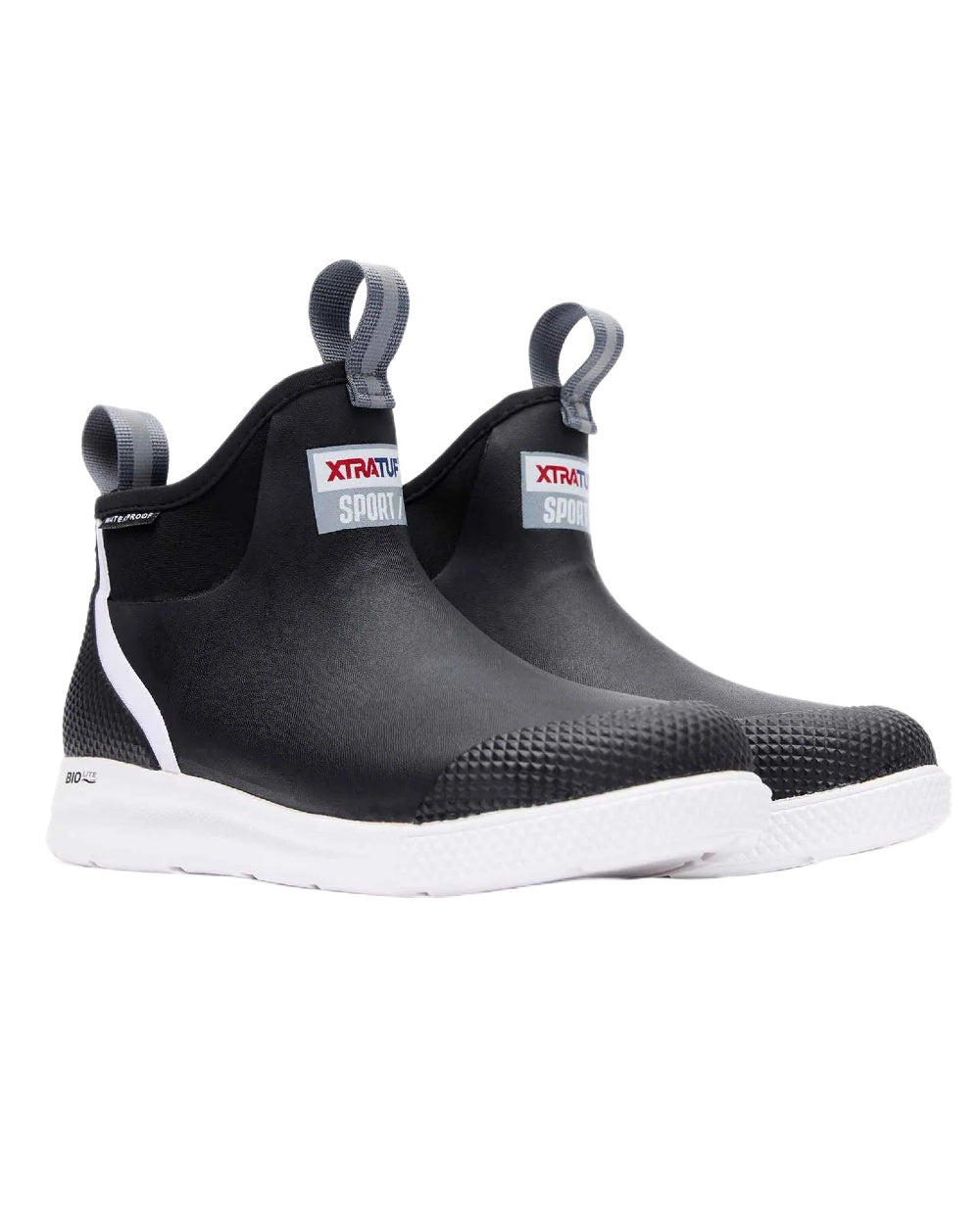 Black Coloured Xtratuf Womens 6" Ankle Deck Sport Boots on white background