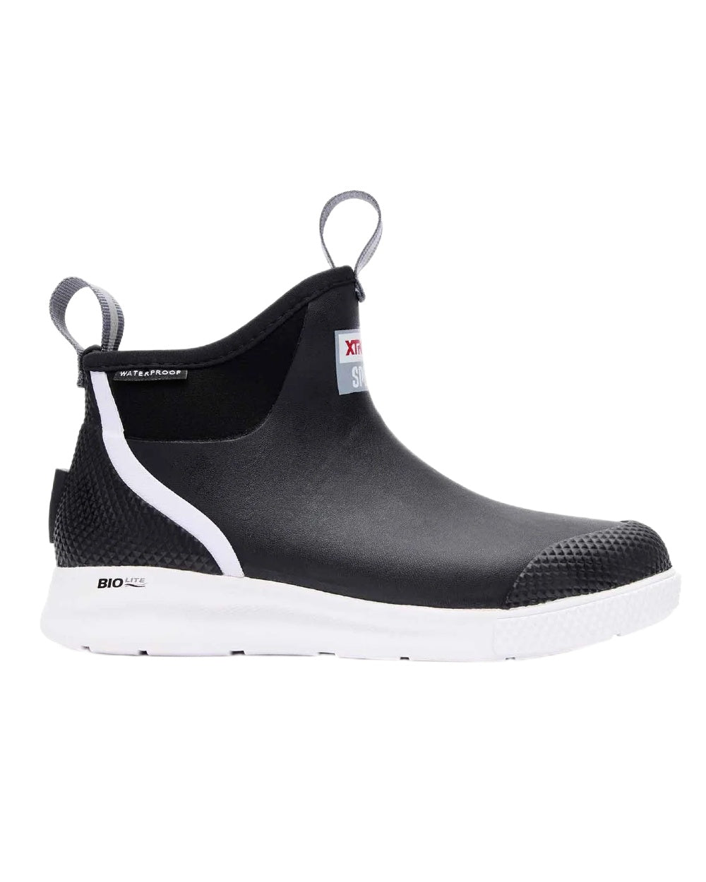 Black Coloured Xtratuf Womens 6" Ankle Deck Sport Boots on white background