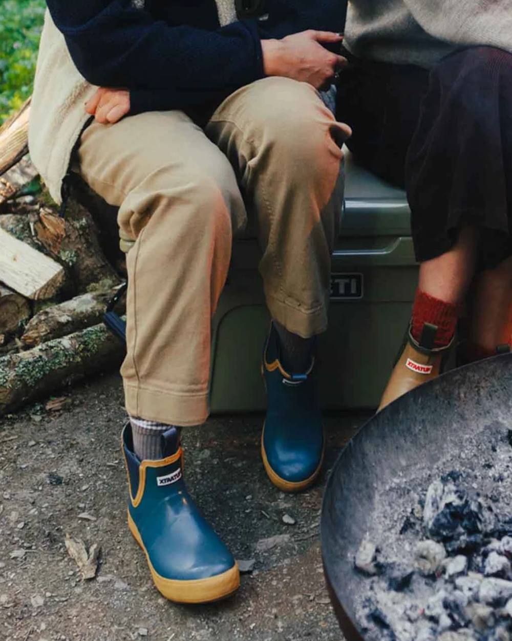 Marine Coloured Xtratuf Womens 6" Legacy Ankle Deck Boots on outdoor background