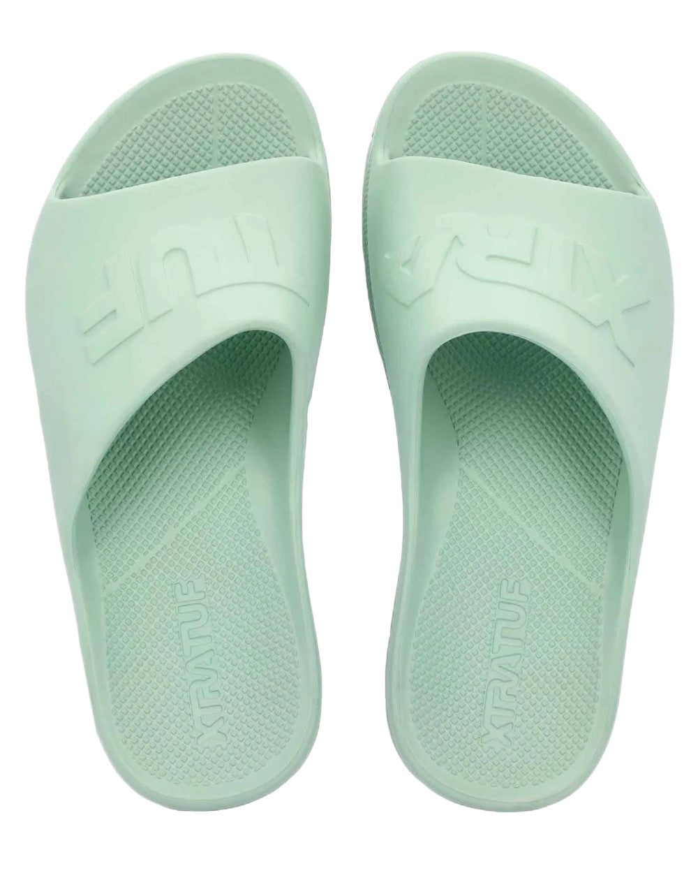 Aqua Coloured Xtratuf Womens Apres Fish Sliders on white background