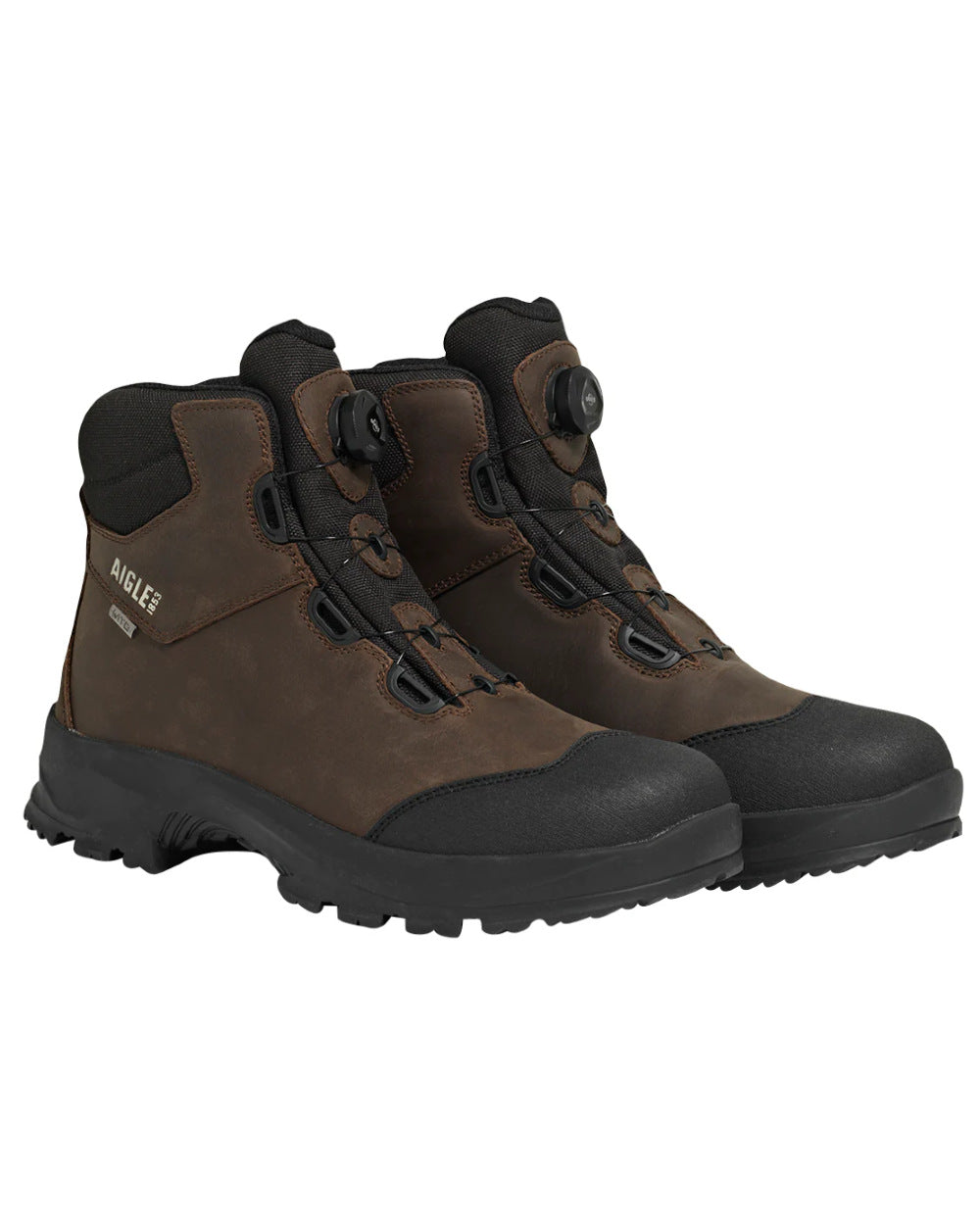 Dark Brown Coloured Aigle Laforse No Lace Boots On A White Background
