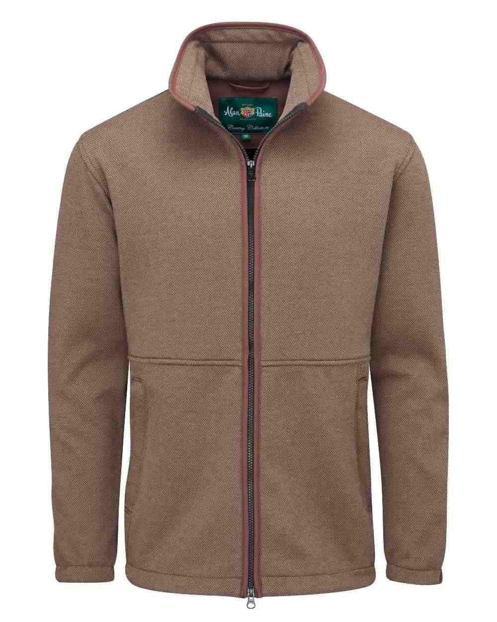 Brown Herringbone Coloured Alan Paine Aylsham Fleece Jacket On A White Background