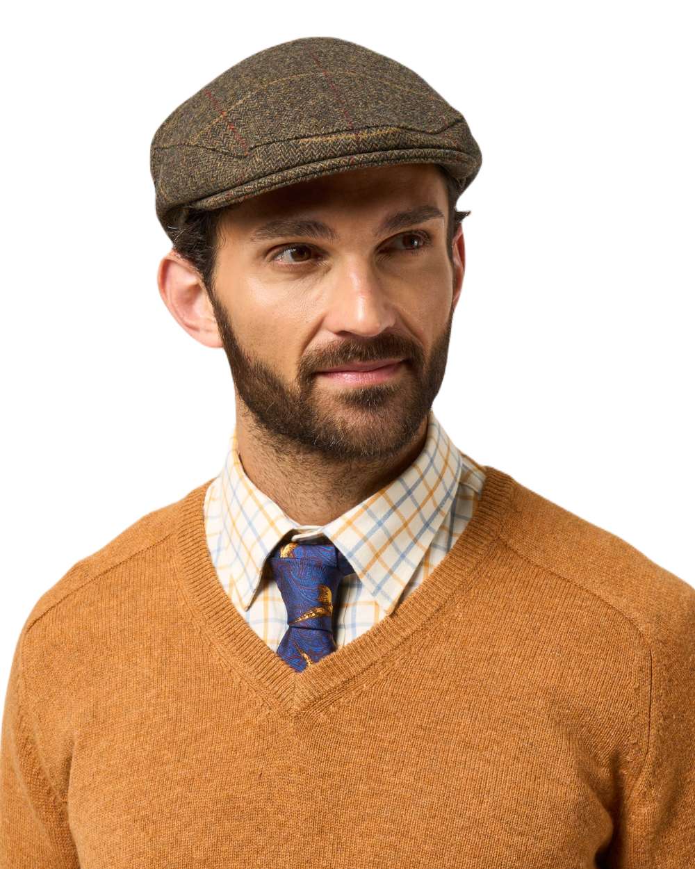 Teak Coloured Alan Paine Combrook Tweed Cap On A White Background