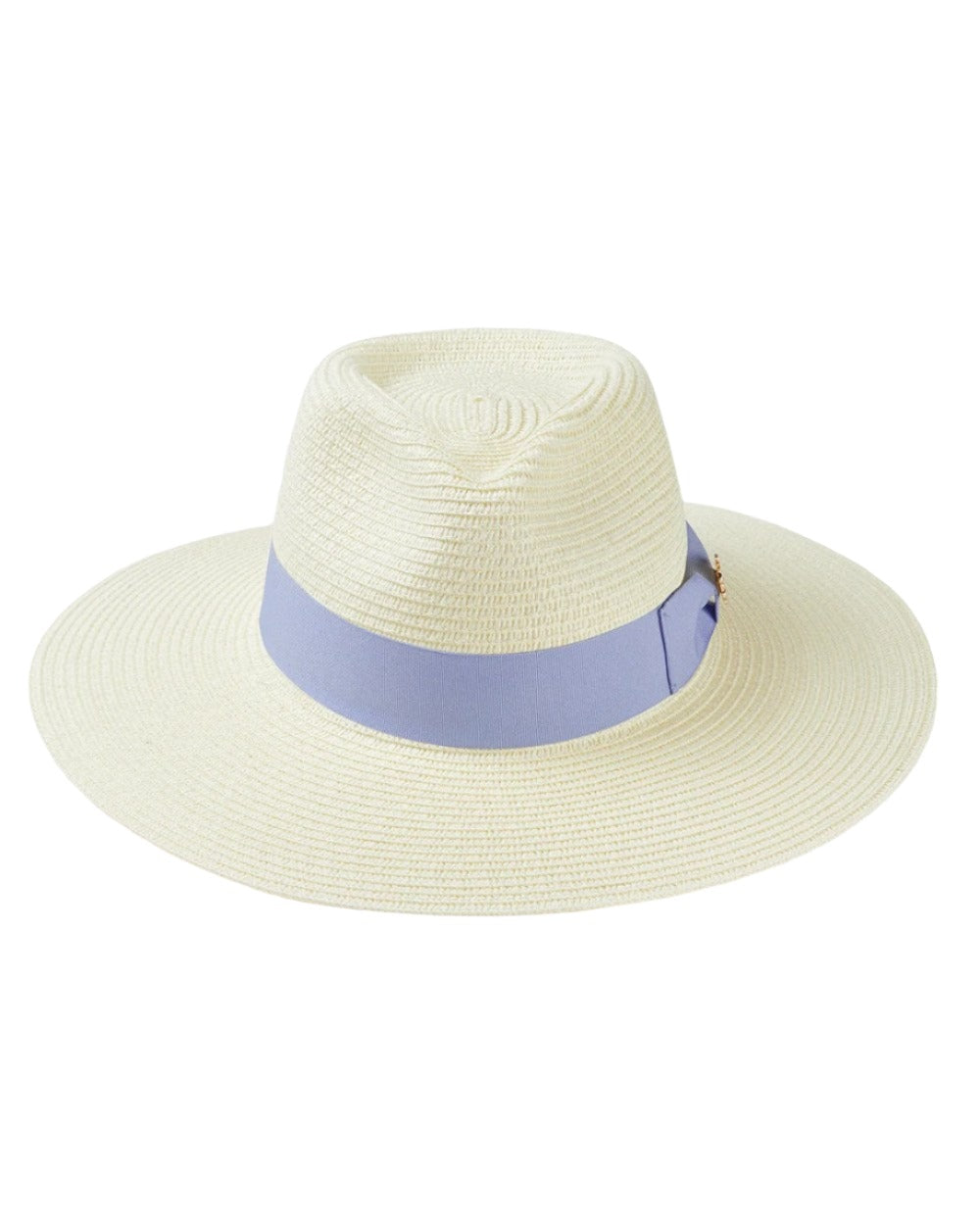 Dusk Blue Ribbon Coloured Alan Paine Emelle Straw Hat On A White Background