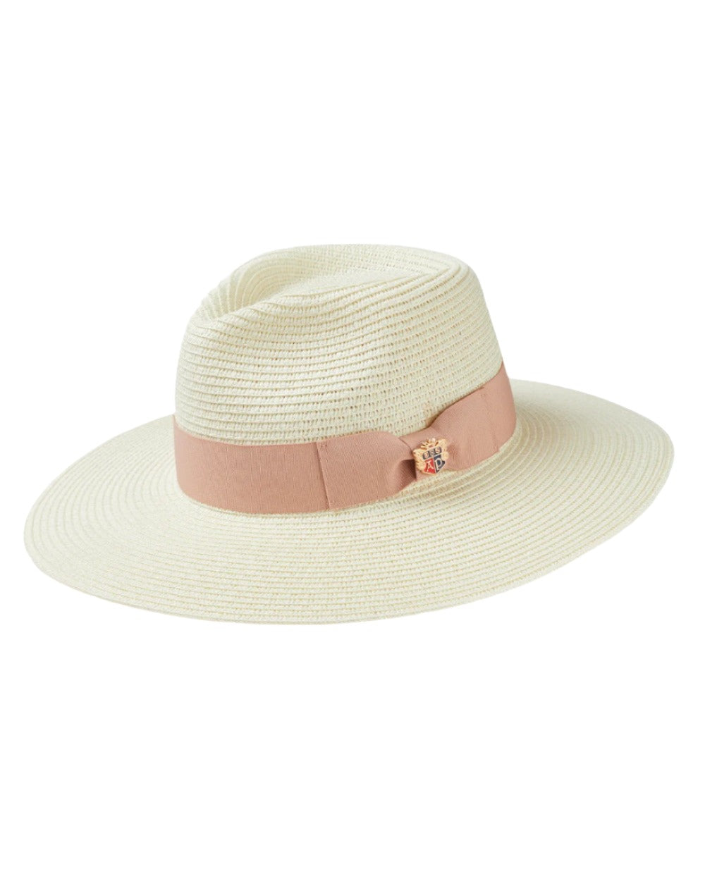 Dusk Pink Ribbon Coloured Alan Paine Emelle Straw Hat On A White Background