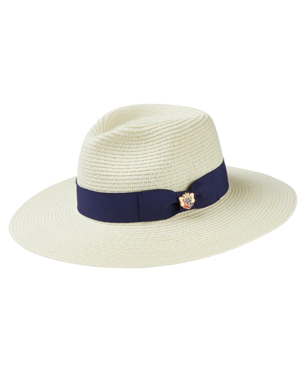 Navy Blue Ribbon Coloured Alan Paine Emelle Straw Hat On A White Background